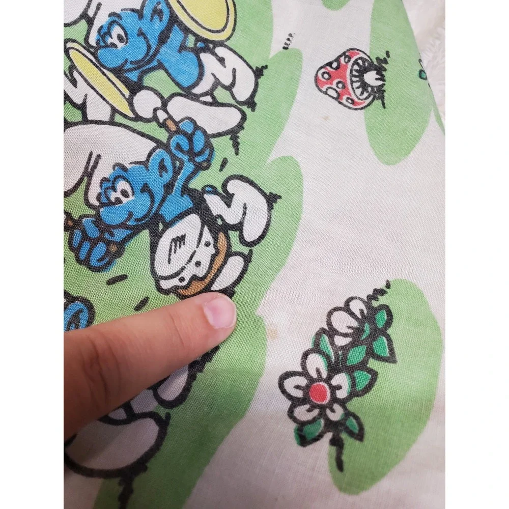 Vintage Lawtex 1980s 80s Smurfs Village Fabric Twin Flat Sheet Retro Gargamel